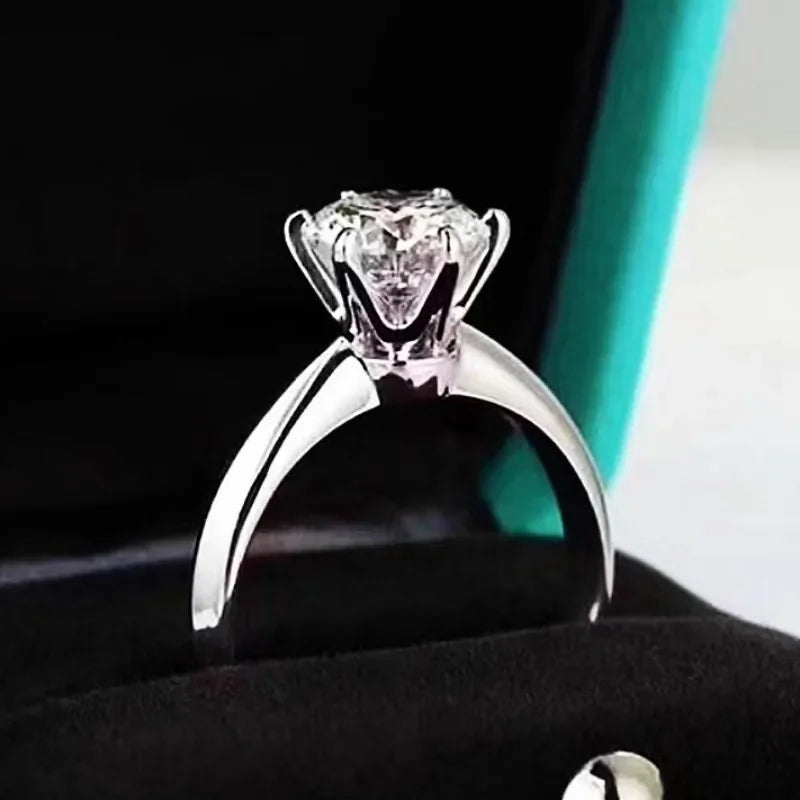 Solitaire Ring Real 925 Sterling Silver 1Ct Moissanite Cz Engagement Wedding Band Rings for Women Bridal Statement Party Jewelry