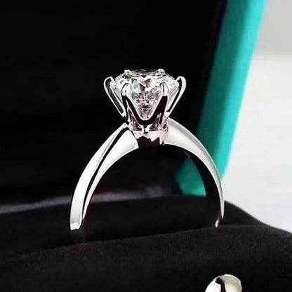 Solitaire Ring Real 925 Sterling Silver 1Ct Moissanite Cz Engagement Wedding Band Rings for Women Bridal Statement Party Jewelry
