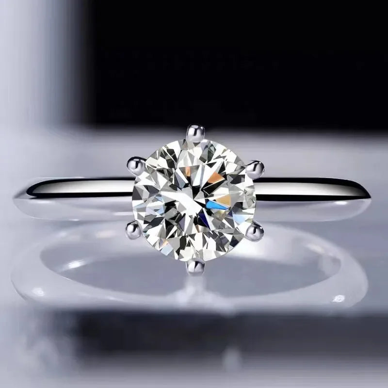 Solitaire Ring Real 925 Sterling Silver 1Ct Moissanite Cz Engagement Wedding Band Rings for Women Bridal Statement Party Jewelry