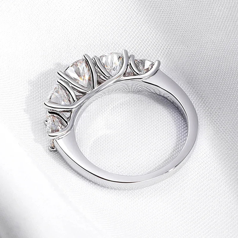 18K Plated 3.6CT All Moissanite Rings for Women 5 Stones Sparkling Diamond Wedding Band S925 Sterling Silver Jewelry GRA