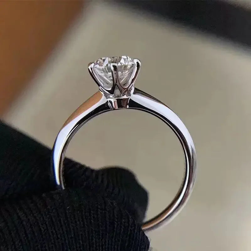 Solitaire Ring Real 925 Sterling Silver 1Ct Moissanite Cz Engagement Wedding Band Rings for Women Bridal Statement Party Jewelry
