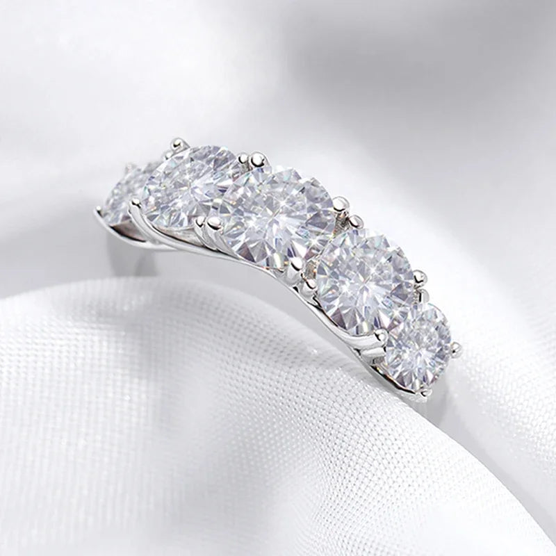18K Plated 3.6CT All Moissanite Rings for Women 5 Stones Sparkling Diamond Wedding Band S925 Sterling Silver Jewelry GRA