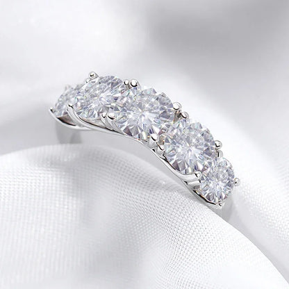 18K Plated 3.6CT All Moissanite Rings for Women 5 Stones Sparkling Diamond Wedding Band S925 Sterling Silver Jewelry GRA