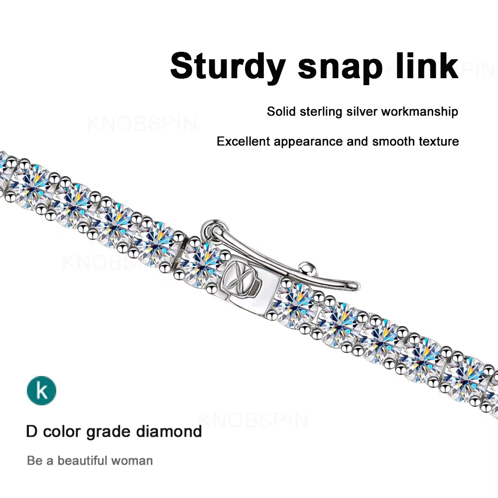 D Color Moissanite Tennis Necklace 925 Sterling Sliver Plated 18K Gold Necklace for Woman Man Hiphop Party Jewelry