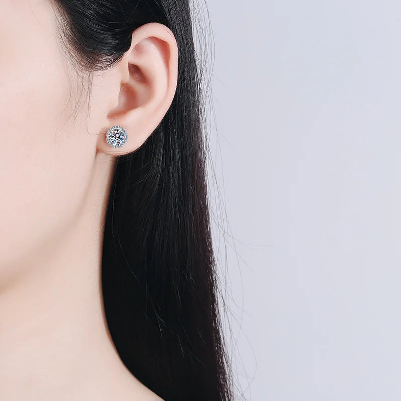 1Ct D Color Moissanite Earring for Women Wedding Fine Jewely with GRA 925 Sterling Sliver Plated 18K White Gold Earring