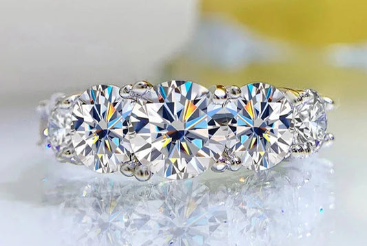 18K Plated 3.6CT All Moissanite Rings for Women 5 Stones Sparkling Diamond Wedding Band S925 Sterling Silver Jewelry GRA