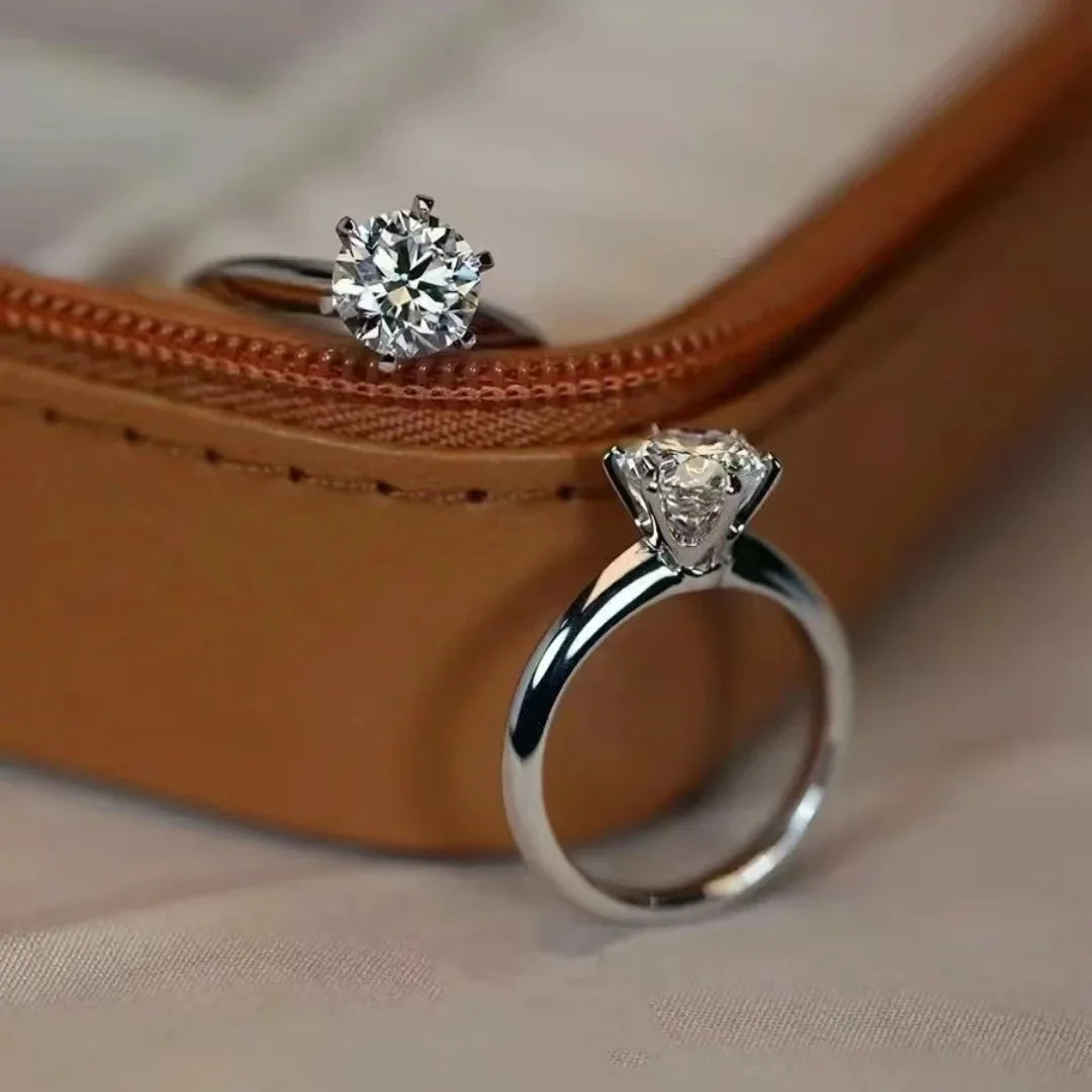 Solitaire Ring Real 925 Sterling Silver 1Ct Moissanite Cz Engagement Wedding Band Rings for Women Bridal Statement Party Jewelry