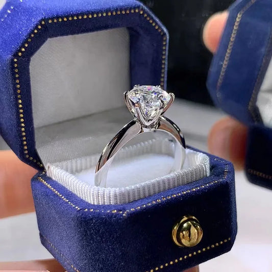 Solitaire Ring Real 925 Sterling Silver 1Ct Moissanite Cz Engagement Wedding Band Rings for Women Bridal Statement Party Jewelry