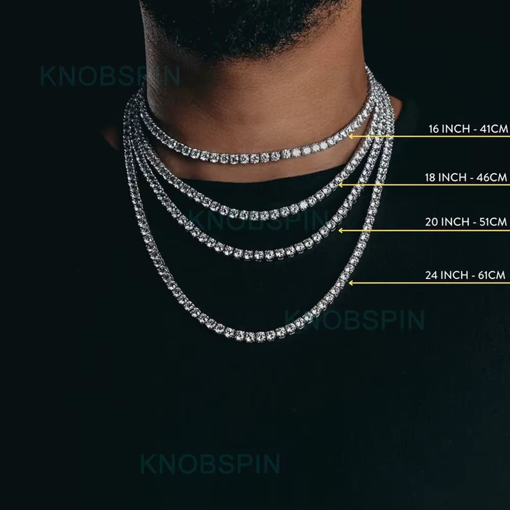 D Color Moissanite Tennis Necklace 925 Sterling Sliver Plated 18K Gold Necklace for Woman Man Hiphop Party Jewelry