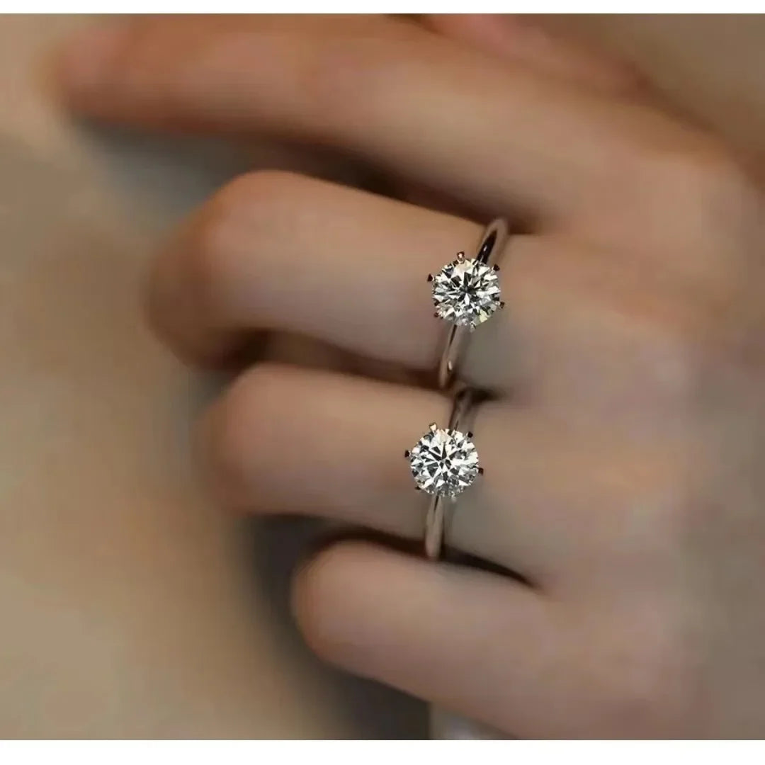 Solitaire Ring Real 925 Sterling Silver 1Ct Moissanite Cz Engagement Wedding Band Rings for Women Bridal Statement Party Jewelry