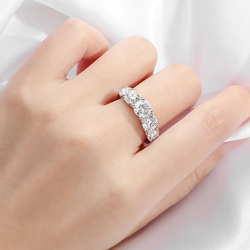 18K Plated 3.6CT All Moissanite Rings for Women 5 Stones Sparkling Diamond Wedding Band S925 Sterling Silver Jewelry GRA